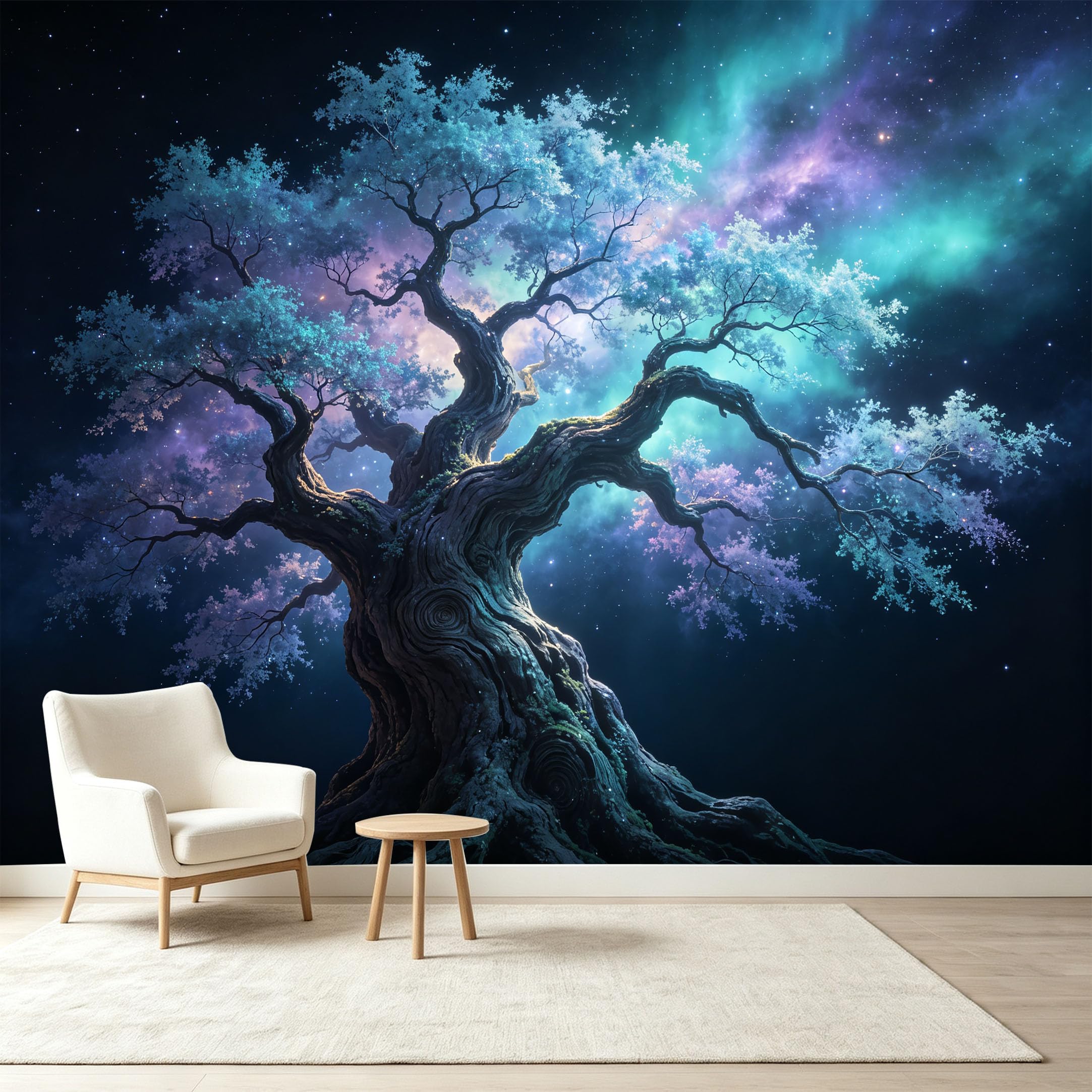 Custom Size Wall Murals Cosmic Ancient Tree Nebula Energy Giant Tree Self-Adhesive Wall Fabric Removable Wallpaper Wall Decor for Living Room Bedroom Bathroom