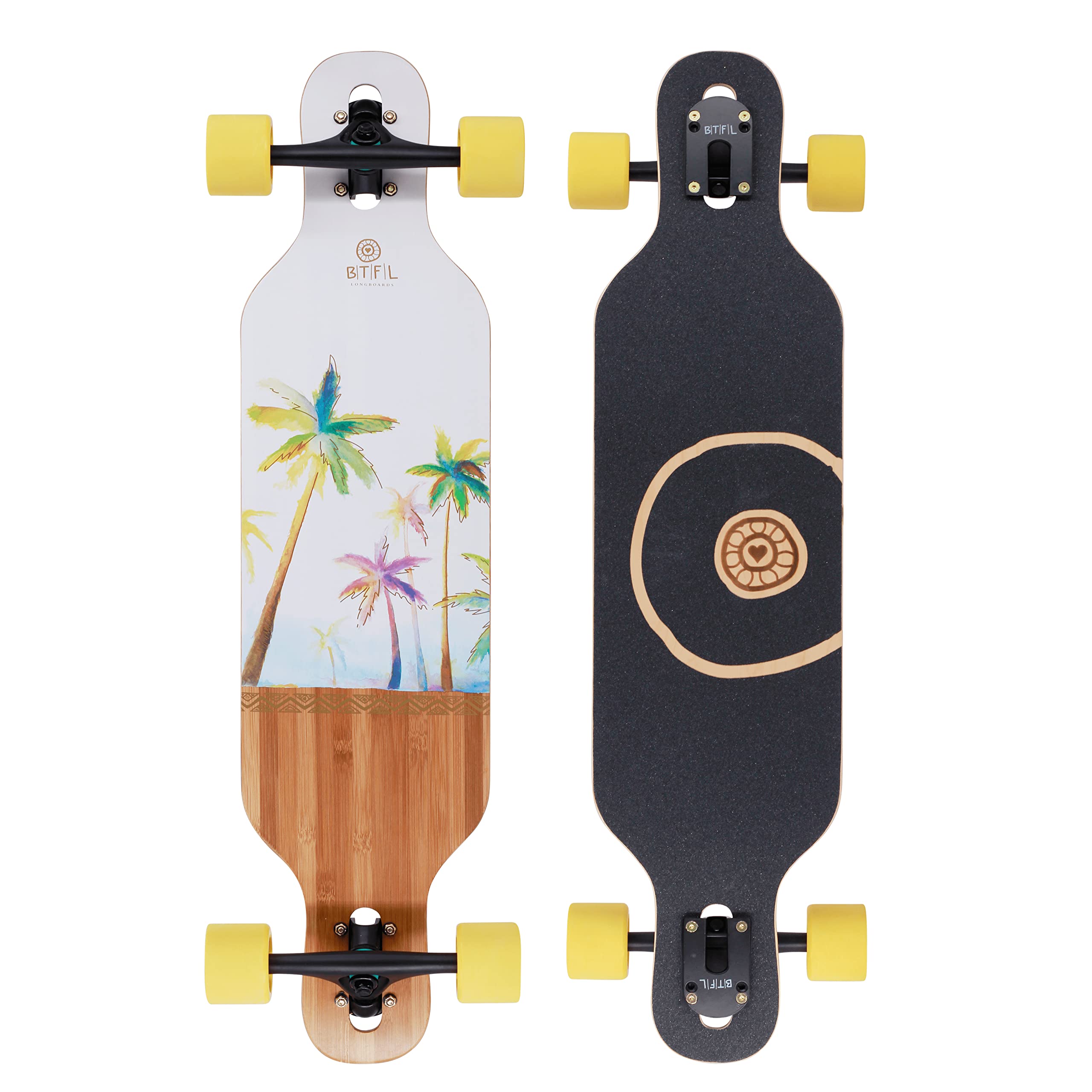 BTFL Drop-Through Longboard para niñas, monopatín completo con rodamientos ABEC 9, Cruiser para principiantes y avanzados: Chloe, Flora, Malou, Polly3, Yuva, Kayla, Keanu