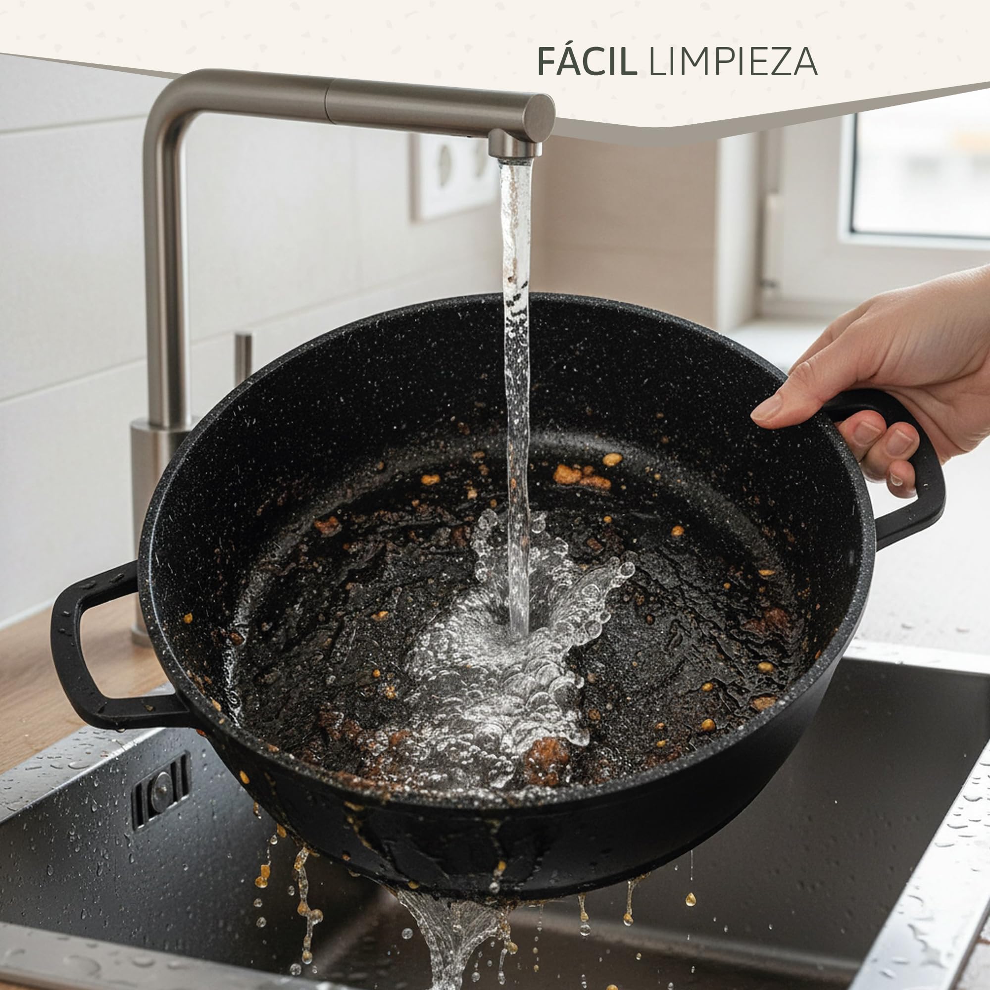 briebe Black Titanium Cacerola Baja de Cocina Inducción Antiadherente Titanio, Cazuela 28cm, Aluminio Fundido, Recubrimiento sin PFOA, Tapa Cristal, Asas Silicona, Vitrocerámica, Gas, Horno