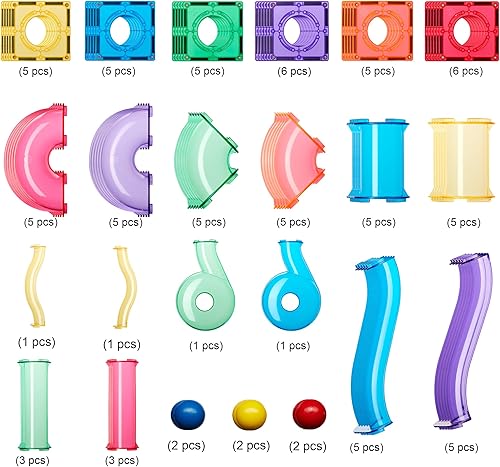 Miniatura 2 de Learn & Grow Paquete de expansión de pista de mármol magnética - 88 piezas Pista de carrera de mármol definitiva, accesorios de azulejos magnéticos,