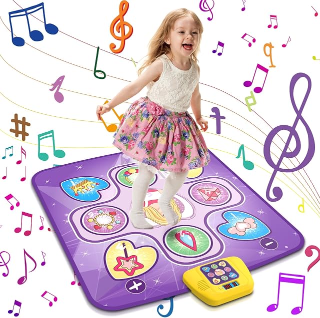 Hot Bee Dance Mat Toys for Kids, Music Dance Touch Play Mat with LED Lights, Adjustable Volume, 5 Game Modes, Built-in Music, Musical Dance Pad Toy Christmas Birthday Gifts for Girls