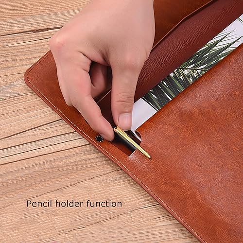 Miniatura 4 de Enyuwlcm Carpeta de archivo A4 de cuero de la PU, portadocumentos con cierre a presión para el contrato de recibo, color marrón