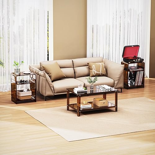 Miniatura 52 de Mesa de tocadiscos de acrílico con estante de almacenamiento, mesa auxiliar transparente (naranja, grande) Naranja,Negro -,Claro,Azul