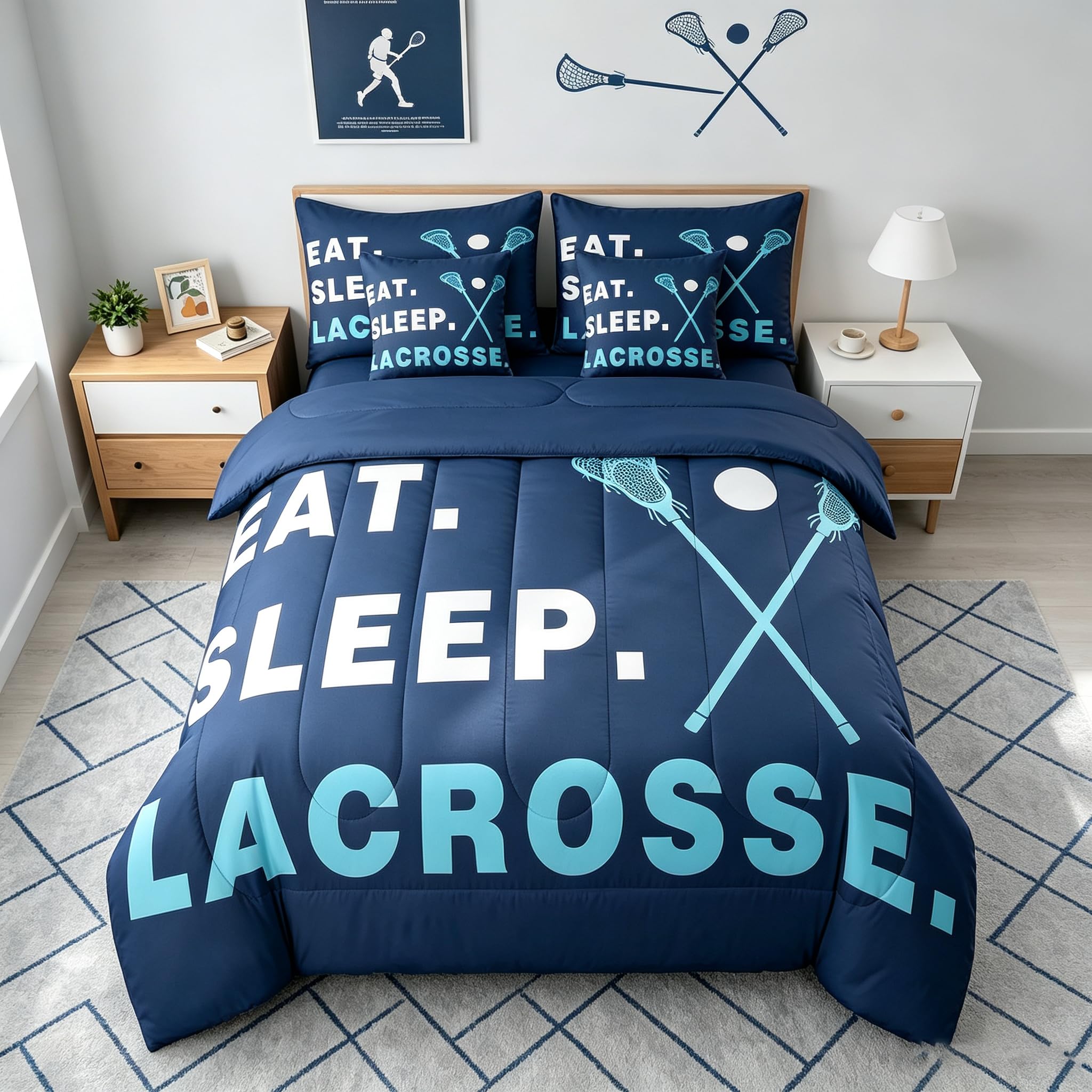Feelyou Lacrosse Comforter Set King Size 7 Piece for Kids Adults