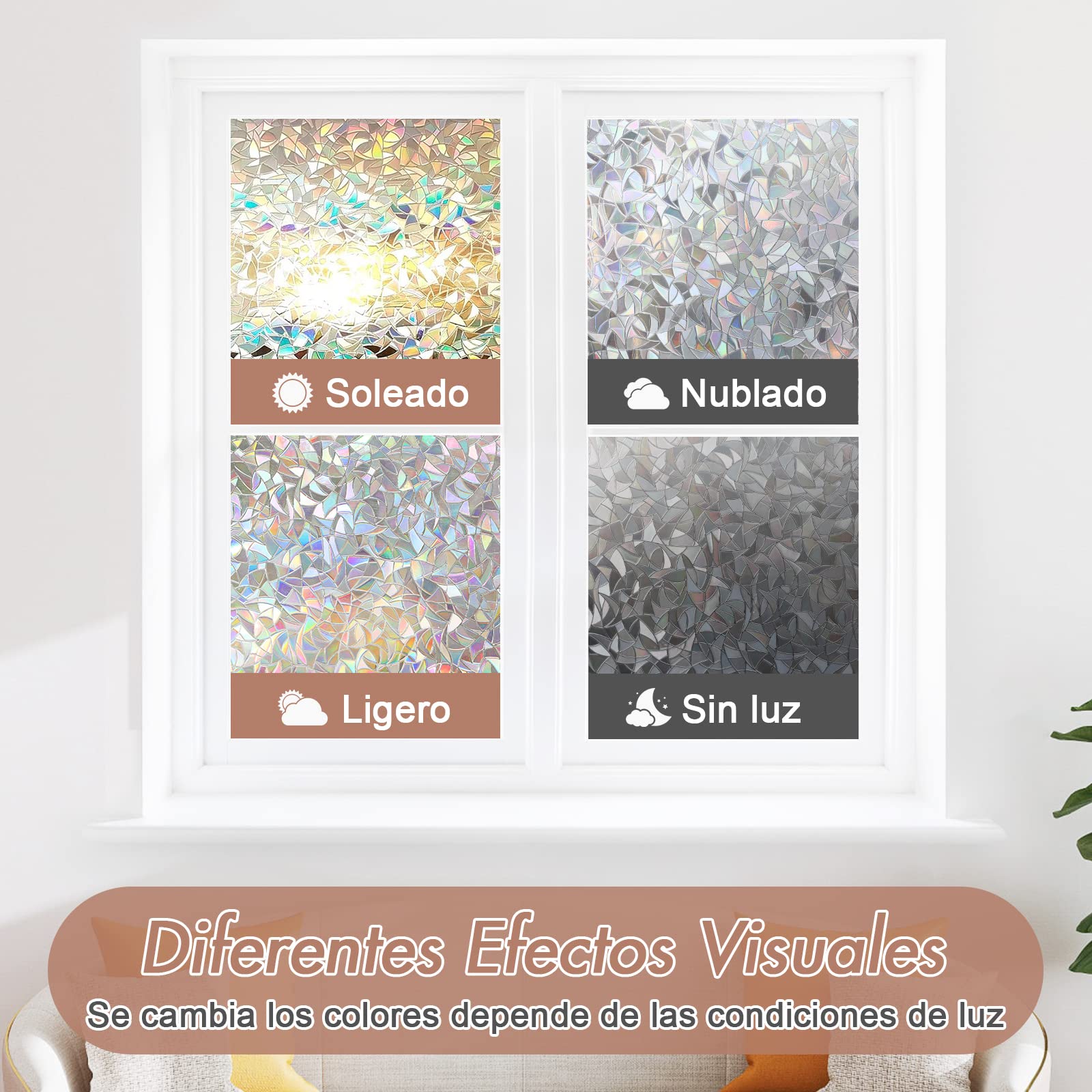 Haton Vinilos para Ventanas de 3D Efecto Semi-Privacidad Sin Pegamento Electrostatica Translucido Anti UV Vinilo para Cristal Decorativo Estático no Adhesivo para Oficina, Hogar 90x400cm