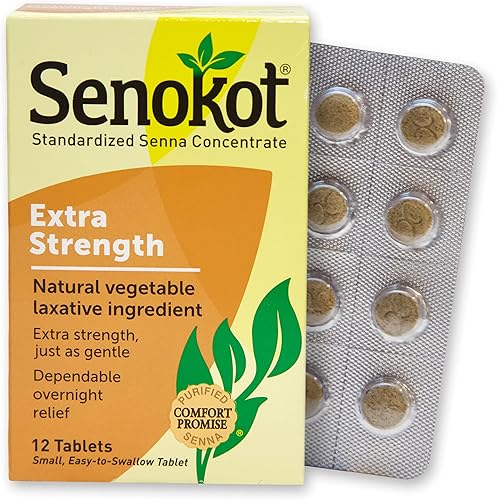 Miniatura 2 de Senokot Extra fuerte, 12 tabletas, ingrediente laxante vegetal natural para aliviar el estreñimiento ocasional durante la noche