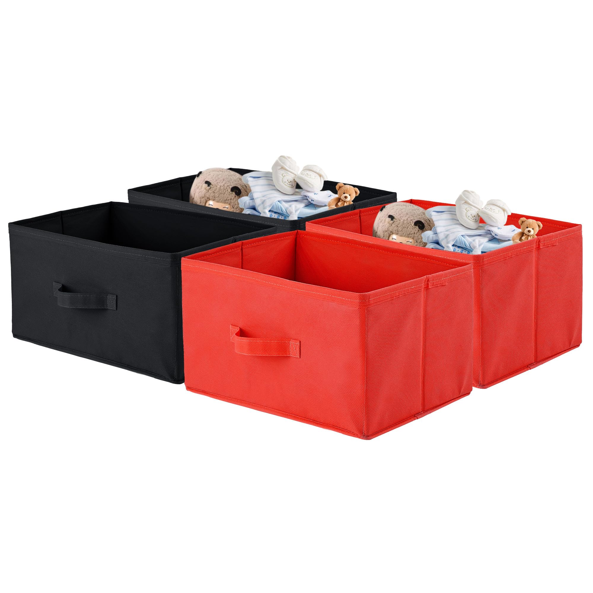 Kuber Industries Pack of 4 Rectangle Foldable & Multipurpose Wardrobe Storage Organizer for Home | Cupboard/Closet Organiser Storage Box for Clothes & Toys | Red & Black
