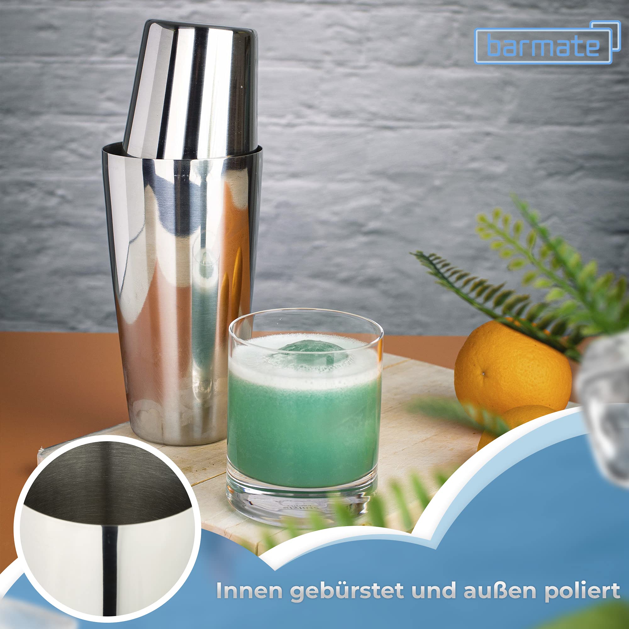 Shaker professionale Boston Shaker in acciaio inox, accessorio da bar di alta qualità, 2 pezzi, 750 ml (lucido)