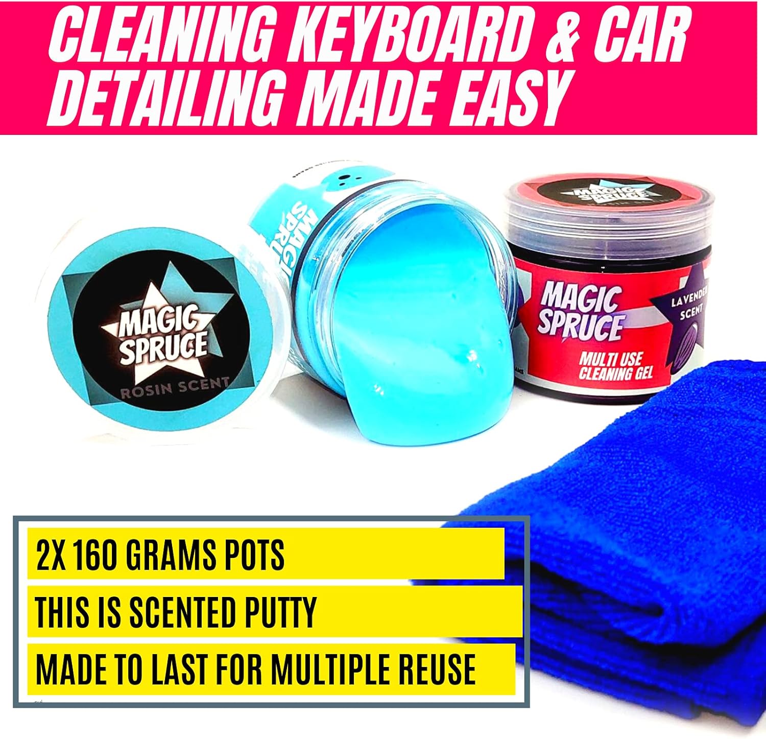 ToysTocker Car Cleaning Gel for Auto Interior Dust Removal Kit, Car Detailing Laptop Keyboard Cleaner Scented Putty, Air Vent Cleaner with 2 pots 160g Each, 4 Anti-Static Detailing Brushes Tools : Automotive