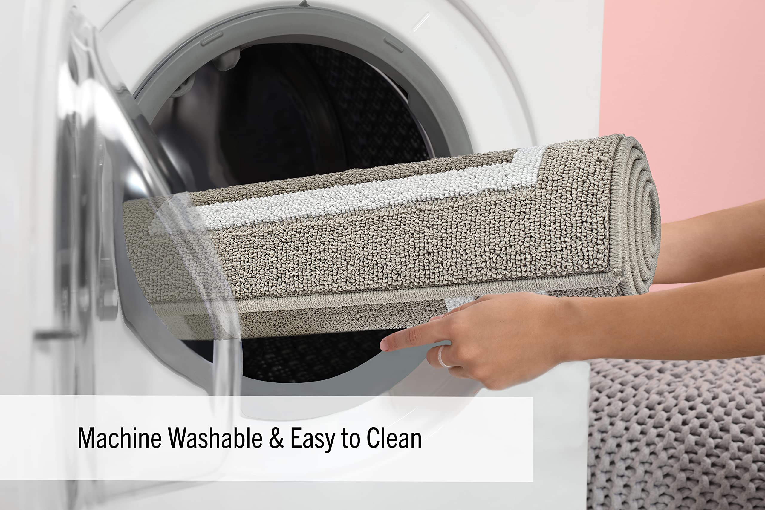 Nautica Runner Rug | Indoor Carpet for Entryway & Hallway Rug| Non-Slip and Non-Skid Entry and Kitchen Door Mat| Machine Washable | 26" x 45"| Double Border Light Grey and White