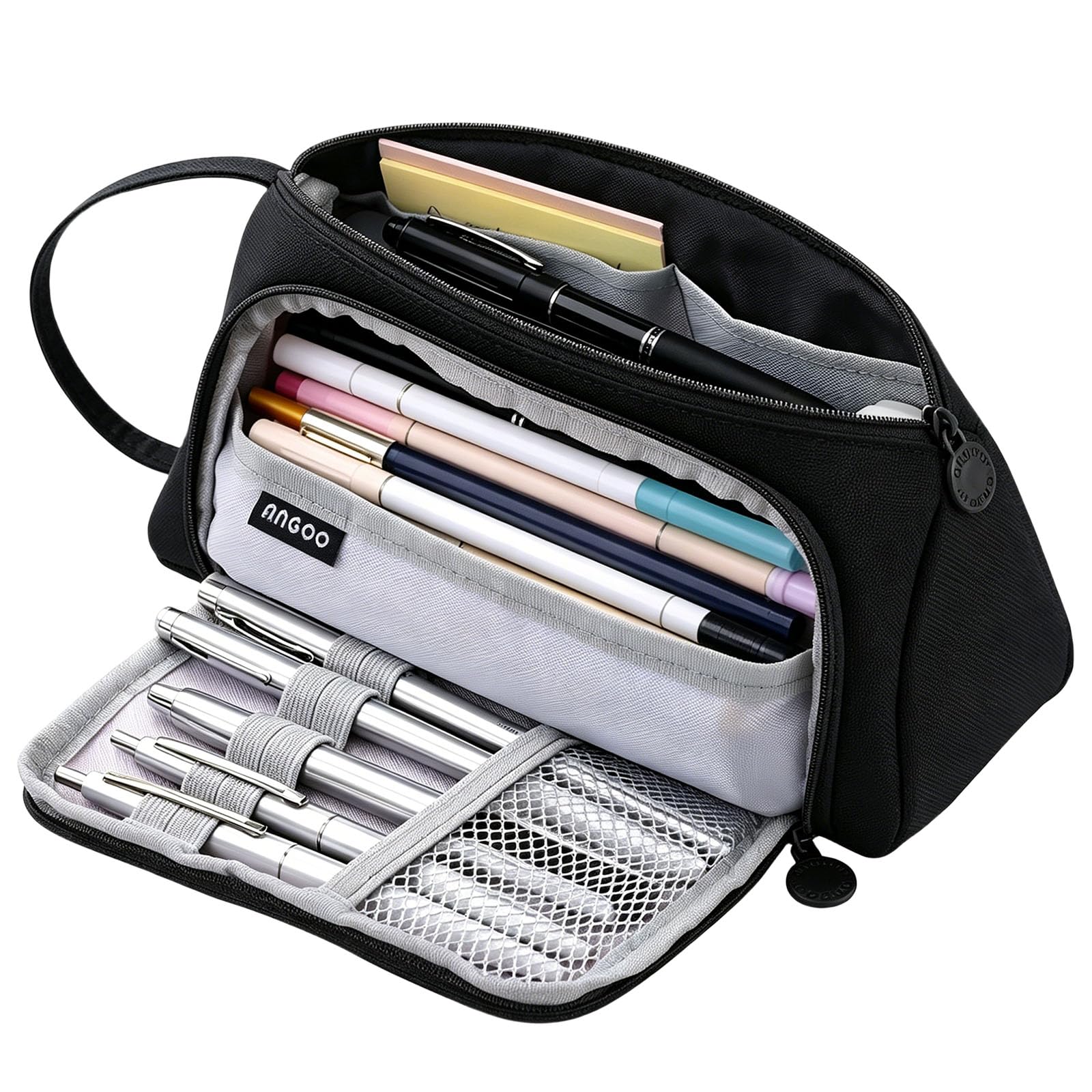 GOZINA Large Capacity Pencil Case Portable Pencil Pouch Office Stationery Organiser Desk Pen Bag with Zip for School College Work (Black)