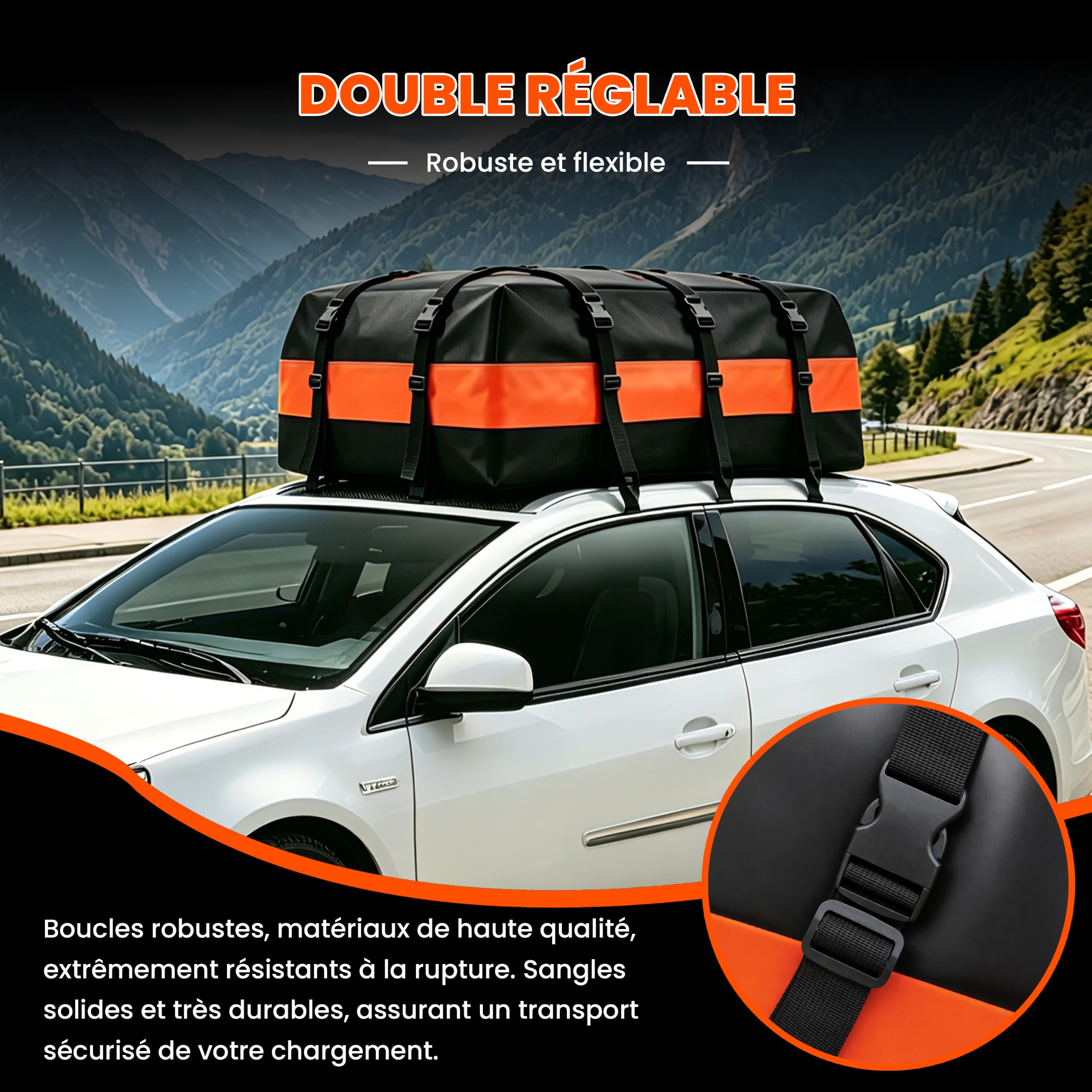 Dachtasche Auto 840D Wasserdicht 15 Kubikfuß (Black/Orange)