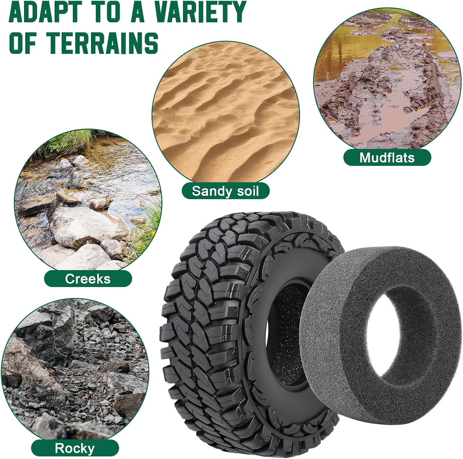 4pcs Hobbyfire 1.9" Tires 1/10 RC Rock Crawler Tires OD 112mm with Foam for Traxxas TRX 4 Axial SCX10 II III