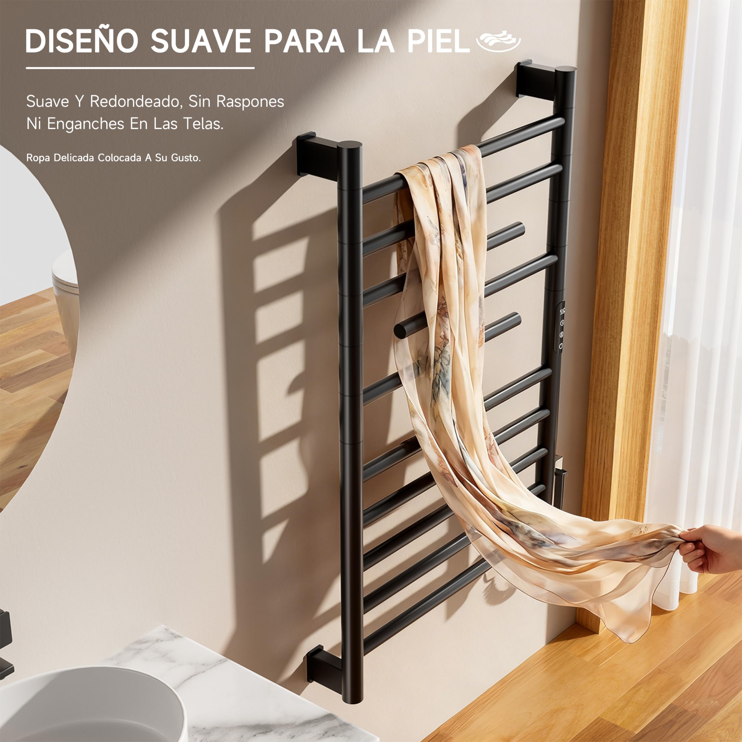Toallero electrico baño 520×850 mm,Negro Radiador toallero,Toallero eléctrico de bajo Consumo,Algunos Elementos calefactores Pueden Girar 180°,Incluye Pantalla LED,Control táctil y Temporizador