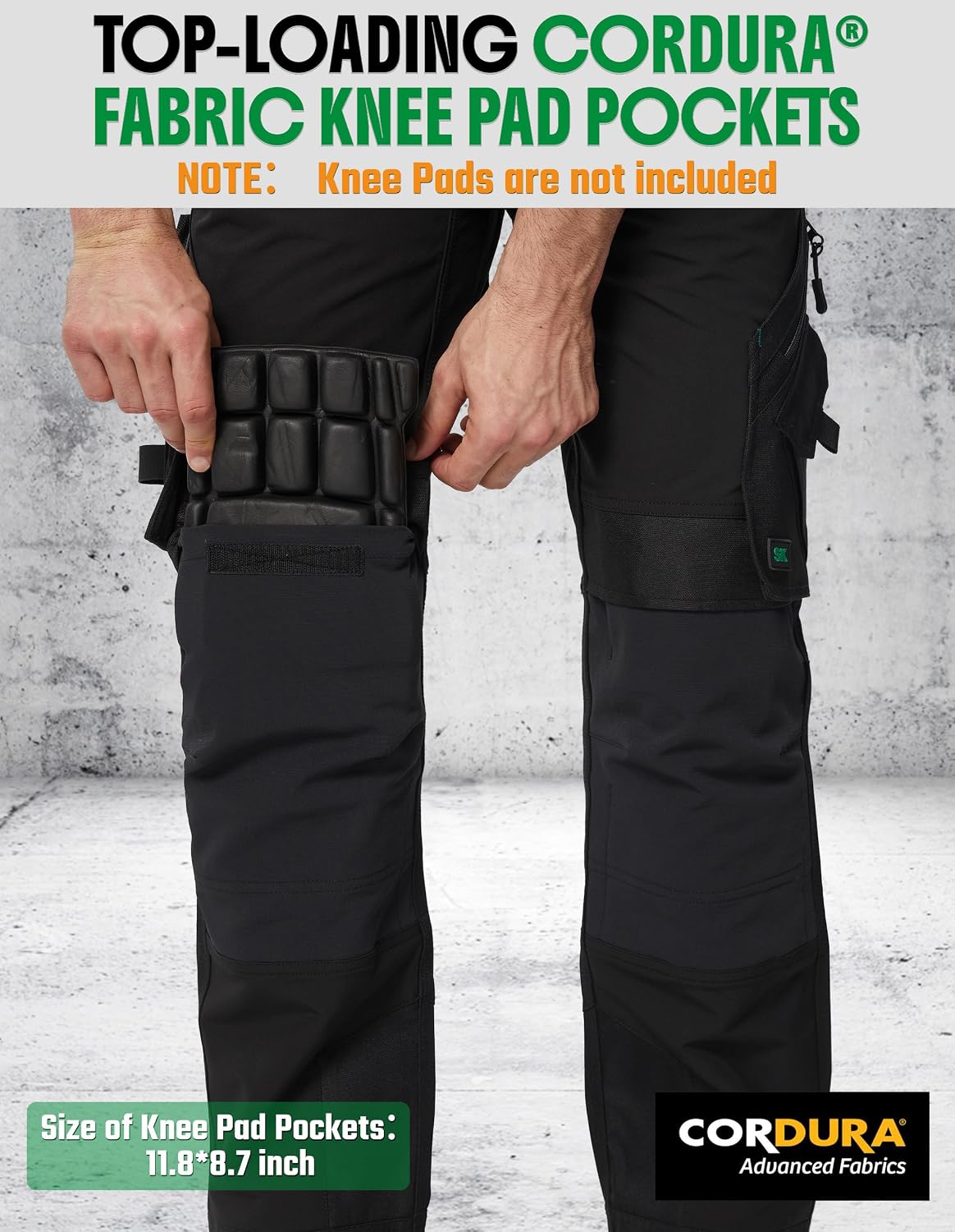 SK Work Pants for Men, Stretch Water-Resistant Ripstop Lightweight Cargo Carpenter Pants with Knee Pad Pockets NO Knee Pads