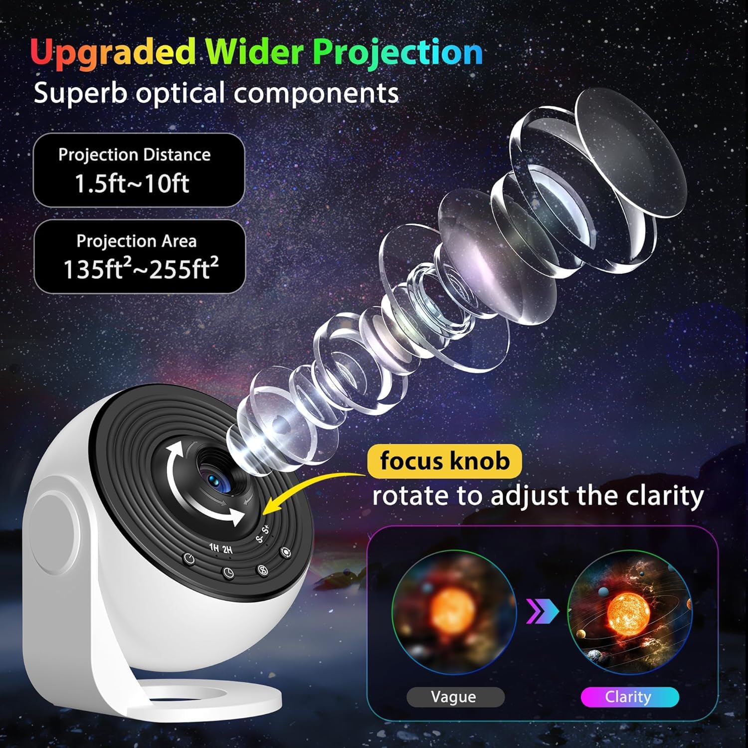 FlyEagle Proiettore Stelle Soffitto, Galaxy Projektor, Cielo Stellato Per Bambini E Adulti Proiettore Galassia Con Dischi Planetari 13 In 1, Luce Notturna Soffitto Led Con Timer, Bianco e Nero