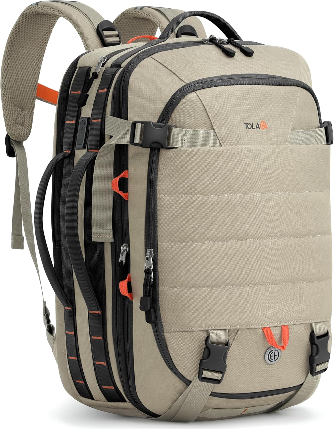 Tolaccea Carry on Travel Backpack, TSA Friendly Flight Approved Laptop Backpack Duffle Bag for Men Women with Dual Laptop Storage for 17.3", USB Charging Port, Business Rucksack 40L-50L Expandable Light Khaki - Image 1 of 9