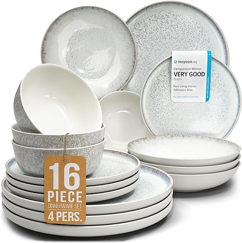 Miniatura 31 de Juego de vajilla de gres para 8 personas, 32 piezas – Juego de platos y cuencos de estilo moderno de cerámica – Apto para lavavajillas y resistente