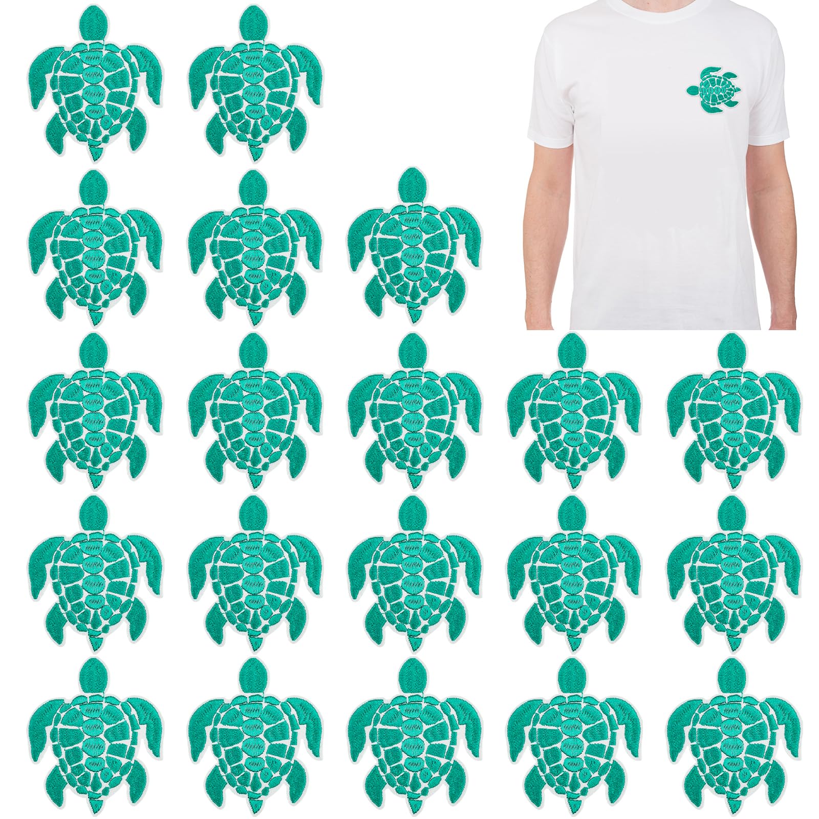 20 Pcs Green Turtle Embroidered Patches Vintage Sew Iron on Embroidered Applique Cute Badge Patch for DIY Clothing Backpack Hats Jeans