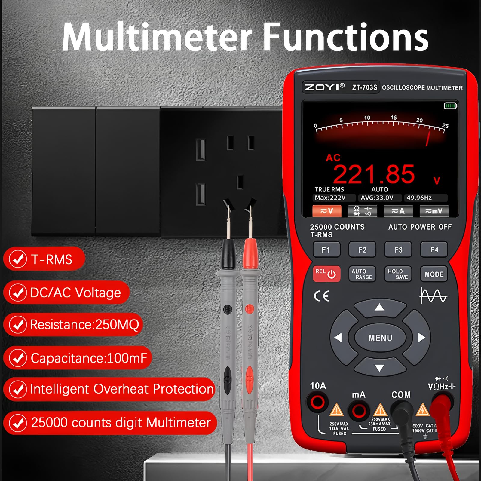 Schermo a colori palmare a doppio canale oscilloscopio Multimetro 703s strumento di riparazione auto misurazione multifunzione 3 in 1 (ZT-703S)