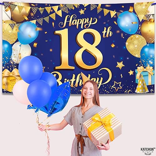 Miniatura 7 de KatchOn, Cartel de feliz cumpleaños número 18 para niños, extragrande, 72 x 44 pulgadas, telón de fondo de feliz cumpleaños 18 para decoraciones de