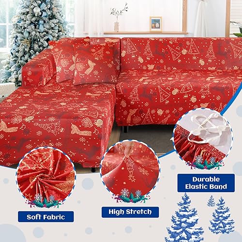 Miniatura 5 de FIGOOO Fundas de sofá modular de Navidad en forma de L, 2 fundas de sofá de Navidad para sofá seccional, juego de fundas antideslizantes para