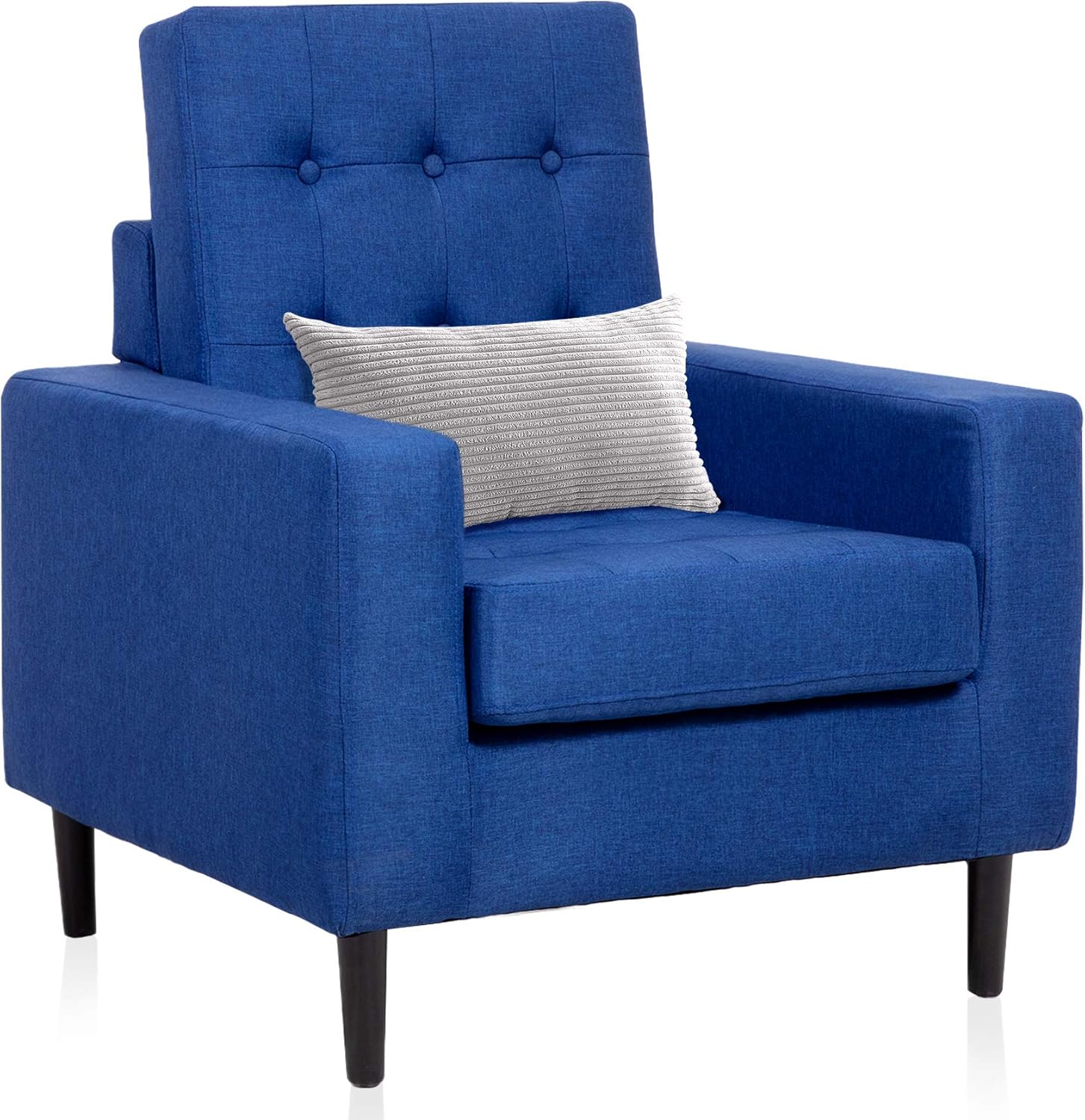 Mid Century Accent Chair, Modern Square Arm Chair with Button Tufted Design and Removable Cover, Fabric Single Sofa for Living Room, Bedroom or Apartments, Dark Blue : Home & Kitchen