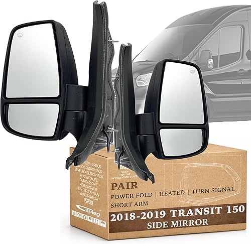 Miniatura 18 de Espejo lateral del lado del pasajero Spieg para Ford Transit 150 250 350 2015-2019 Furgoneta de carga Ajuste de potencia Calentado Señal de giro