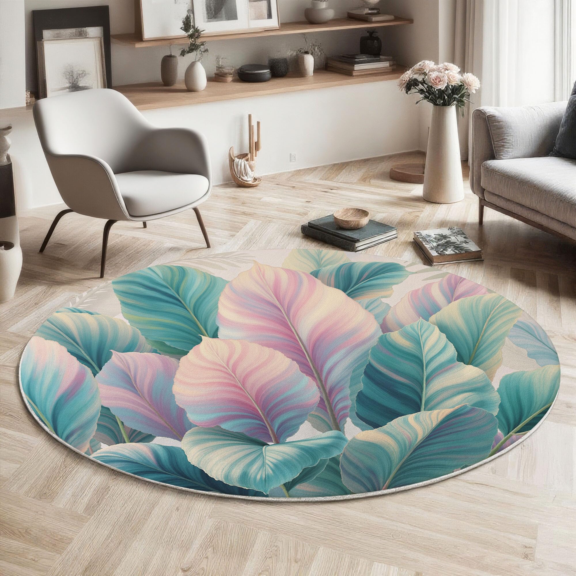 Tapis rond doux antidérapant lavable pour sécuriser le salon