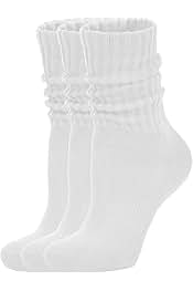 Women's Scrunch Crew Socks Retro 3-Pack Solid Cotton Boot Calf Chunky Ribbed Cozy Slouchy Socks Size 5-11