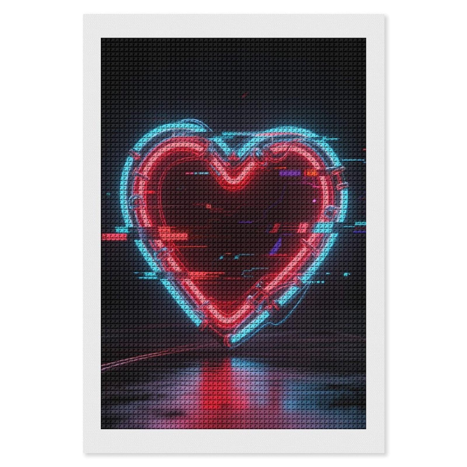 FodPand Neon Heart with Errors 5D Diamond Painting Kits for Adults Beginners Full Drill Square Diamond Dots Pictures Gem Art Supplies for Home Wall Room Decoration DIY Craft Set Gift 8X12