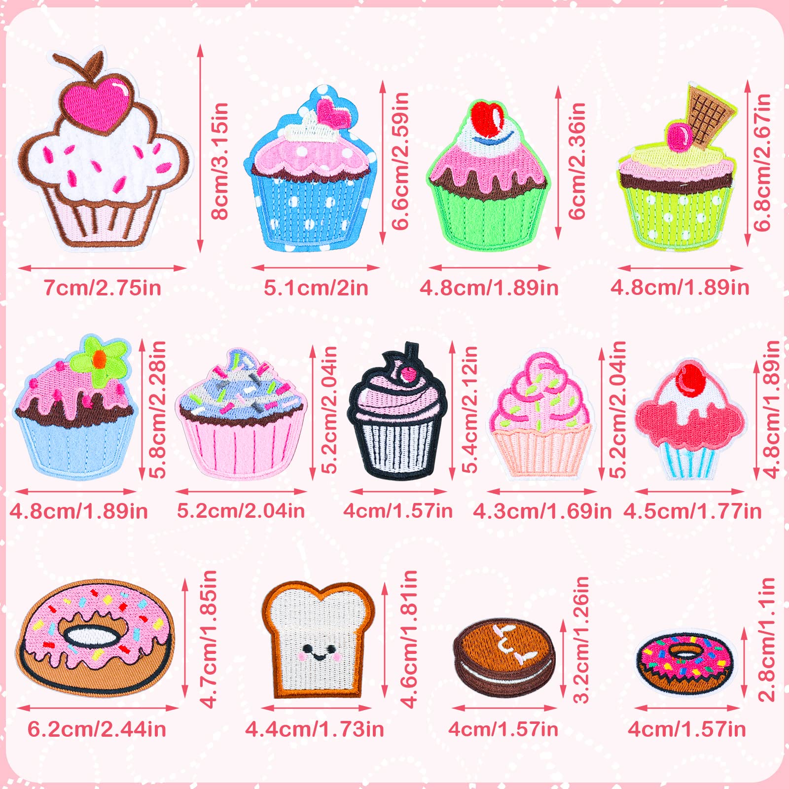 13 Pièces Ecusson Thermocollant Cupcake Tissu Patch Thermocollant Appliques Enfants Vetement Veste Sac Jeans Bricolage Doux Patchs De Broderie Mignon