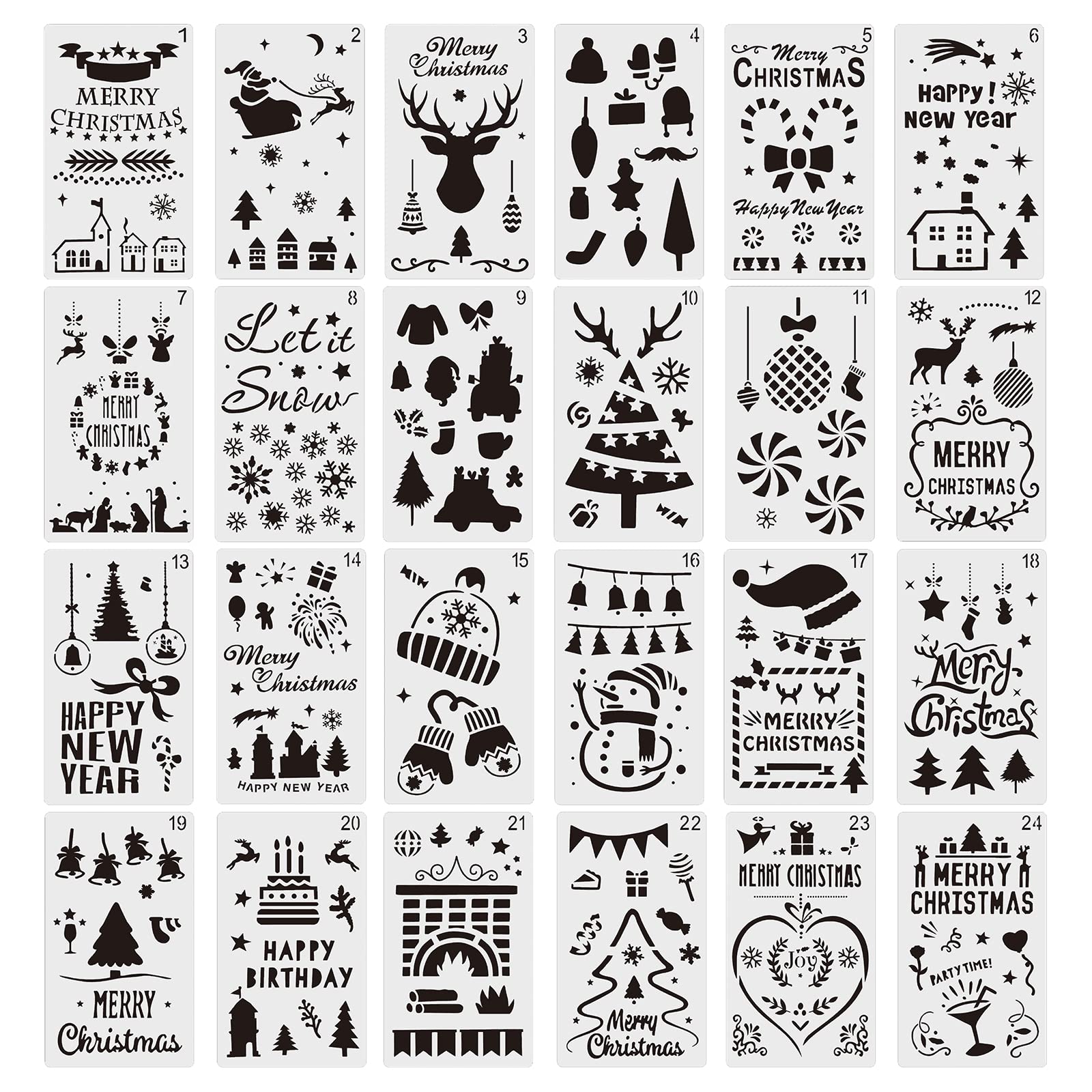Kalttoy 24 Pcs Christmas Stencils Hollow Santa Elk Drawing Stencils Painting Templates Tools for Children Students Hollow Painting Templates