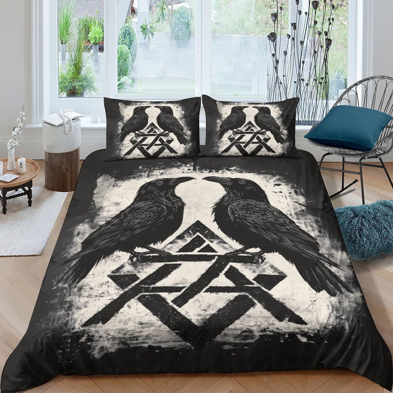 Ctjqhvkz Style-5 3D Printed Gothic Raven Fitted Sheet Microfiber Black Nordic Symbol Mattress Cover For Bedroom Dorm Decor Single（135X200cm）