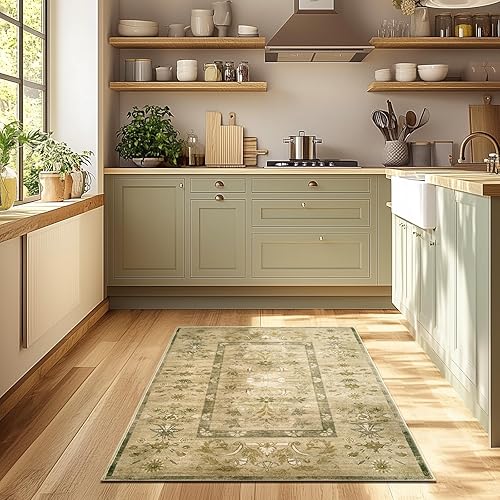 Miniatura 25 de jinchan Alfombra de área lavable de 2 x 3, alfombra vintage floral para puerta de interior, con antideslizante, alfombra pequeña de pelo bajo