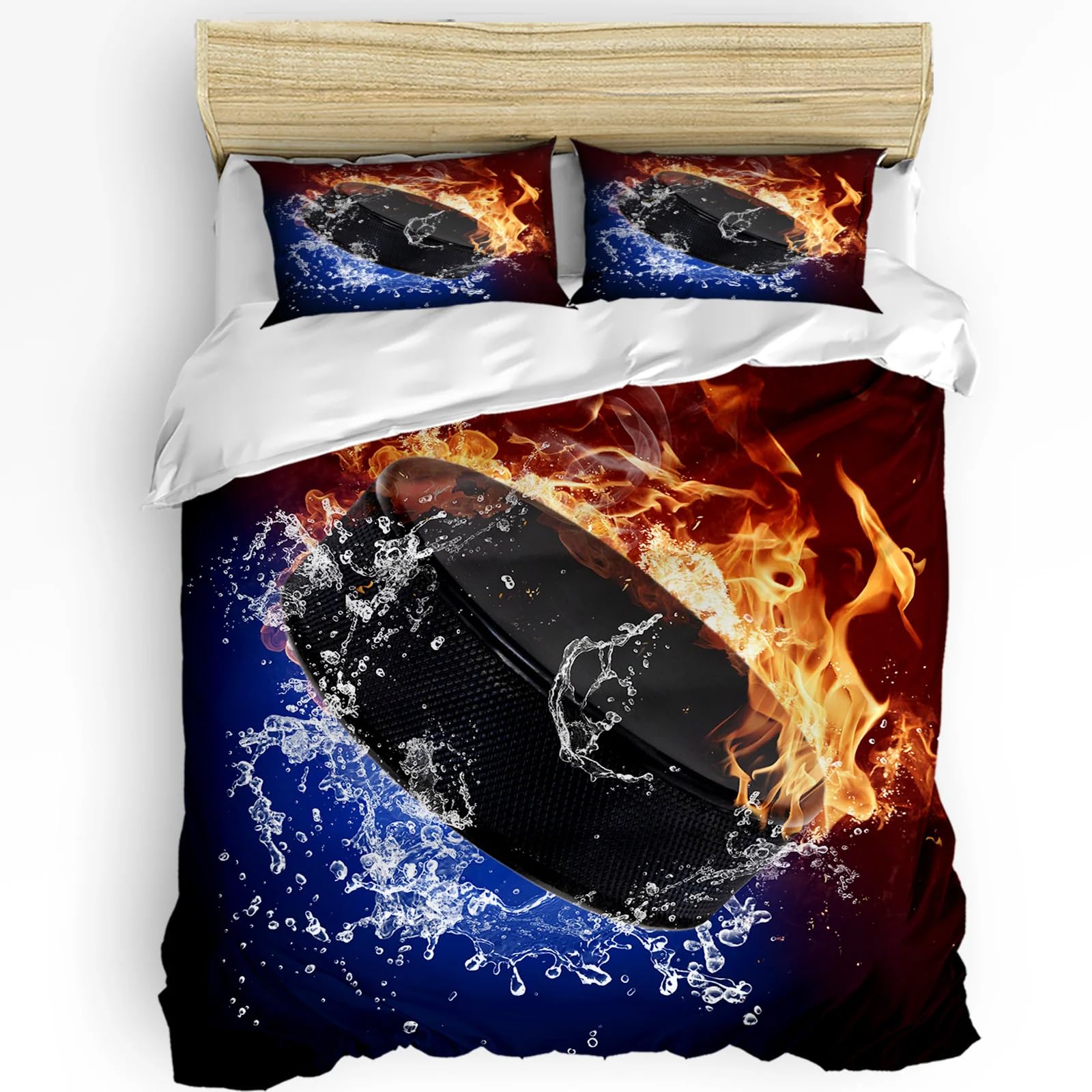 QBIDCSX King Size Duvet Cover Sets Hockey King Size Bedding Sets Patterned Bed ding 230x220 cm and 2 Pillowcases 50x75 cm with Zipper - Warm & Ultra Soft Brushed Microfiber