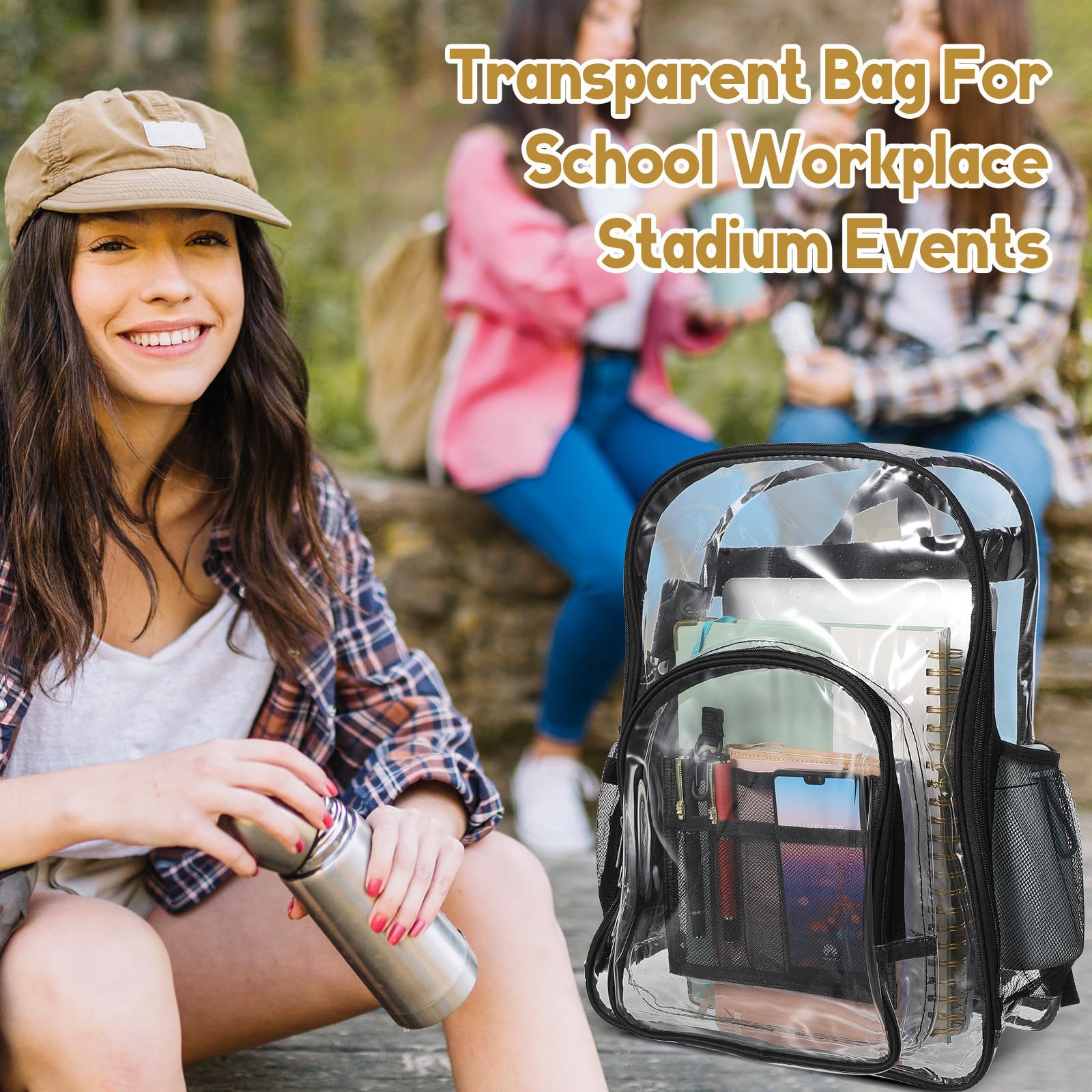 Zaino Trasparente Borsa Da Resistente Per Eventi Sportivi Scuola e Viaggi Spazioso e Organizzato Con Cinghie Ergonomiche