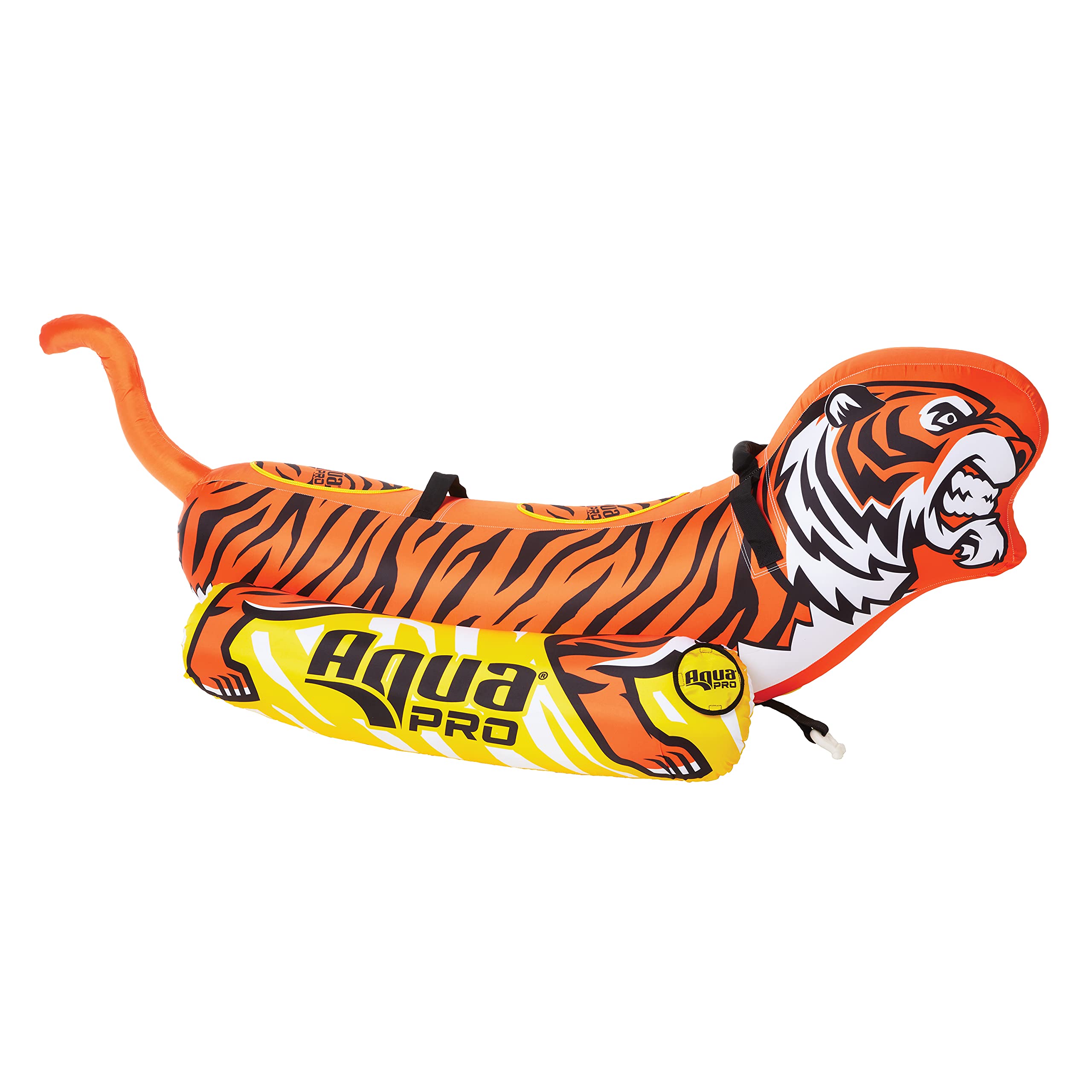 Aqua Pro Giant Towable Tiger Tube, 1-2 Riders, Double-Pontoon Inflatable Tiger Boat Tube, Orange/Yellow