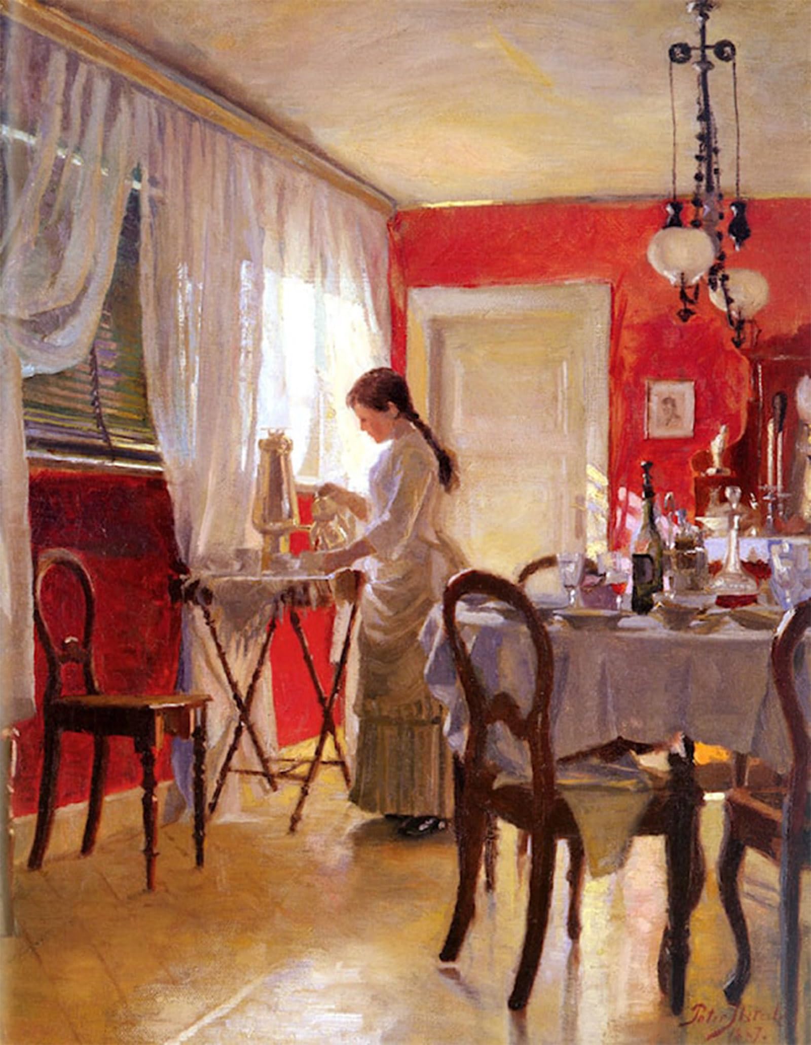 ARTXLXXBN Famous Painting Canvas Artwork Graffiti Print the Dining Room by Peter Vilhelm Ilsted Portrait Canvas Image for Home Decor 60x90cm