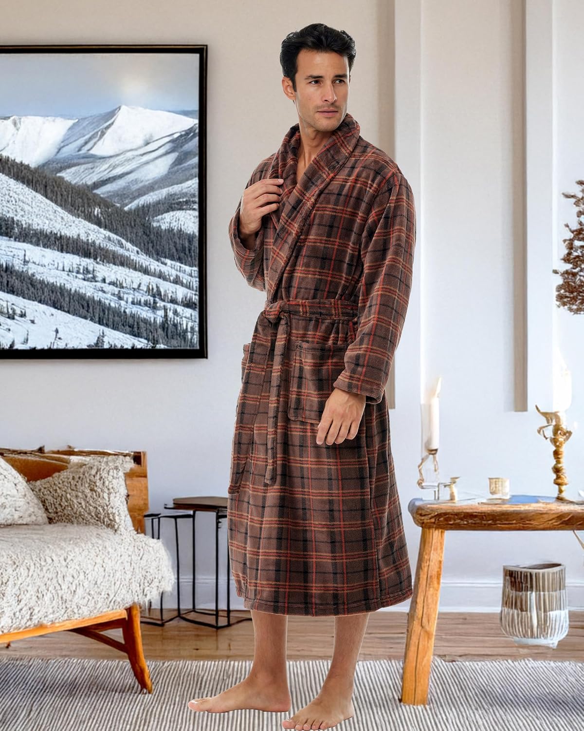 Alexander Del Rossa Mens Robe Plush, Bath Robe for Men, Lightweight Robes, Warm Fleece Bathrobe