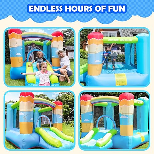 Miniatura 4 de Doctor Dolphin Casa de rebote de interior para niños con soplador, casa inflable para niños pequeños, regalo (soplador de 350 W incluido)