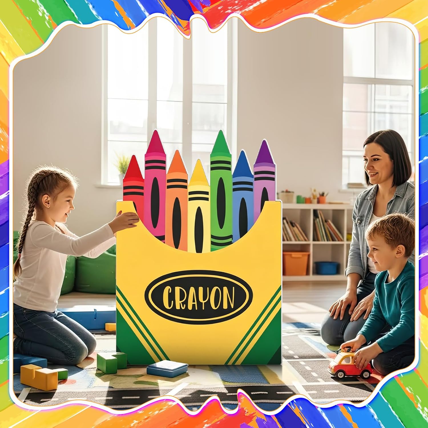 41 x 31 inch Giant Back to School Decorations Crayon Cardboard Cutouts Back to School Photo Props Crayon Box Cardboard Cutouts Backdrop for Classroom Crayon Party Decor First Day of School Decor