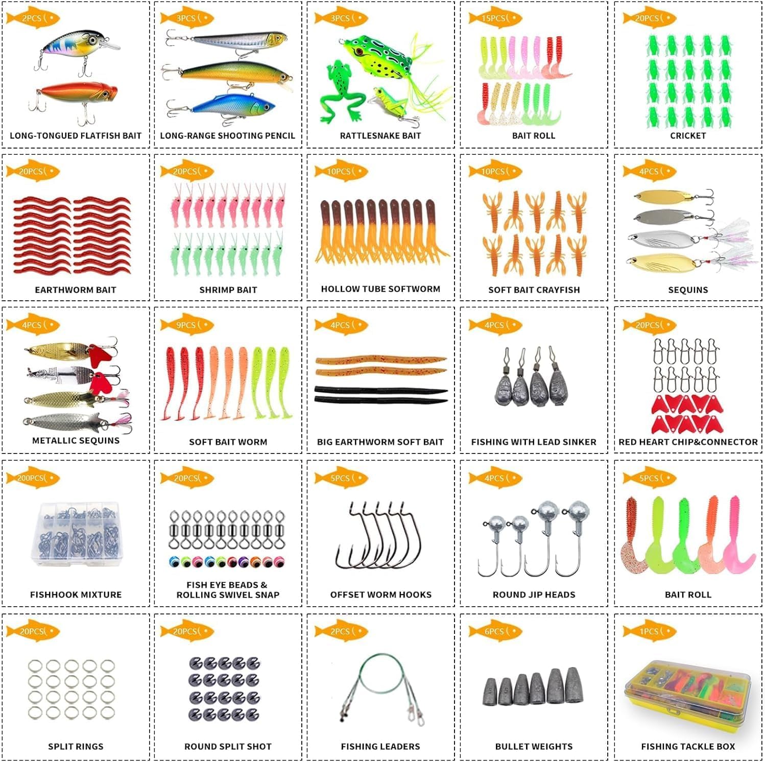Fishing Lure Kit 431pcs Tackle Box Multi-Type Baits | 431pcs lure set with tackle box, spoons, soft plastics, spinnerbaits and crankbaits for bass trout salmon freshwater fishing