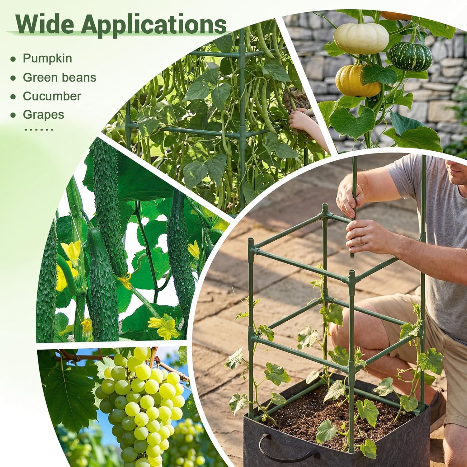 3 Pack Tomato Cages with Grow Bags, 59 Inch Adjustable Square Plant Support Trellis, Steel Core Plastic Coated Tomato Plant Stakes for Garden Vegetables, Cucumbers, Peppers