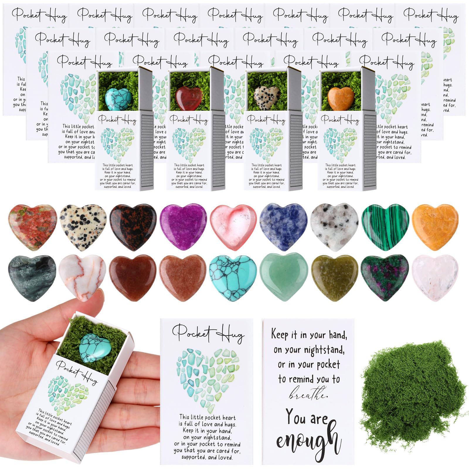 Motipuns 20 Sets Valentine Pocket Hug Token Bulk Heart Natural Stones Heart Emotional Support Inspirational Bulk Gifts Positive Cards Thank You Gifts