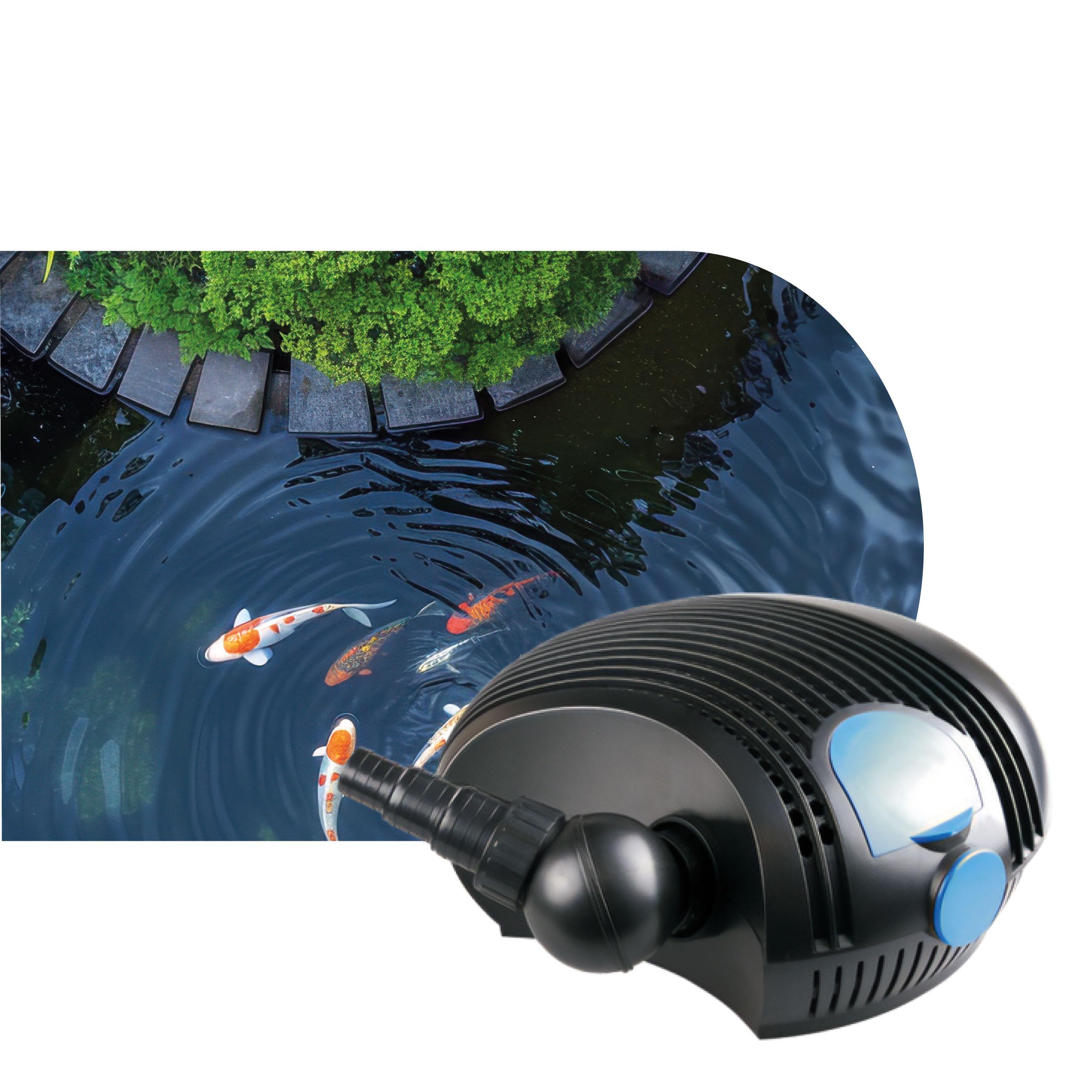 AQPOND Flux Pumpe für Teich und Gartenbrunnen – Tauchpumpe mit hoher Durchflussmenge für Wasserfälle, Bachläufe und Teichfilter – kompaktes Design mit 10 m langem Kabel, 8000 l/h