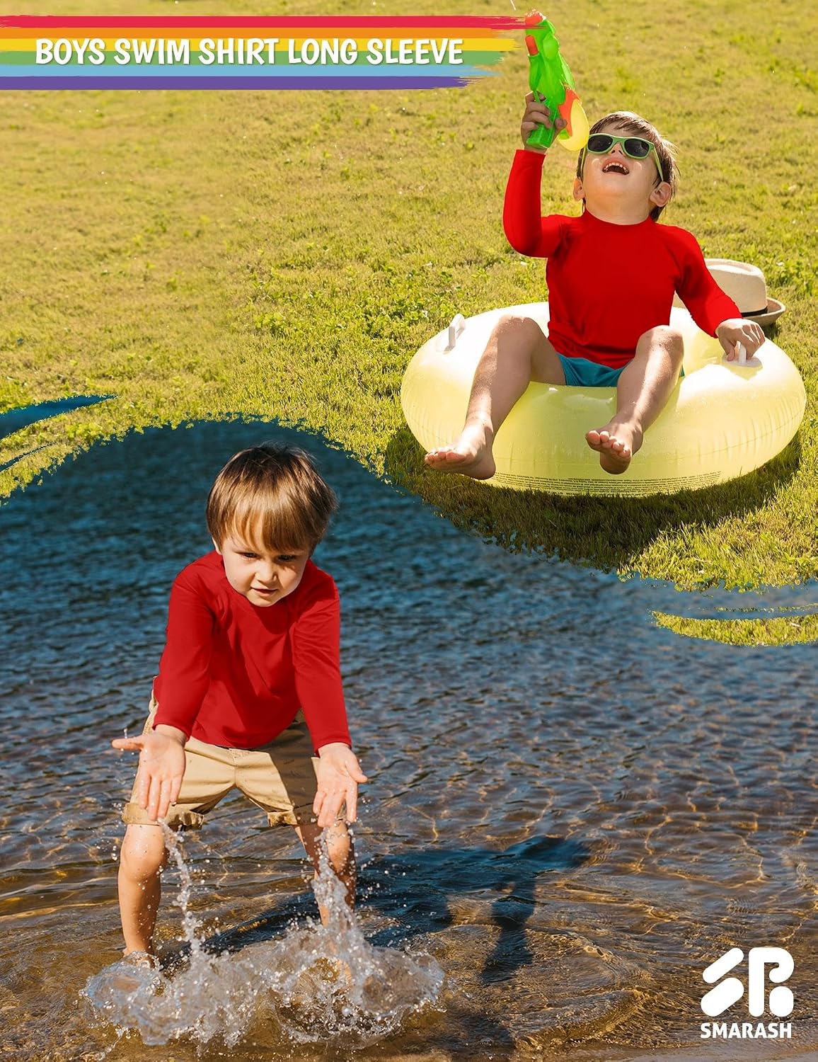 Toddler Boys Rash Guard Long Sleeve Swim Shirts UPF 50+ Sun Protection Rashguard Fishing Surf Quick Dry Cool Beach Sun Shirt for Kids Red 5T