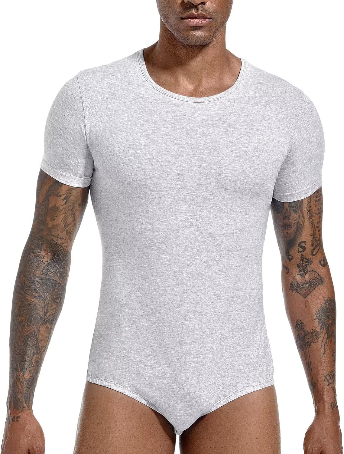 Landofgenie Men Short Sleeve Bodysuit Pajama Bodysuit One Piece Pajamas Rompers Basic Onesie - Image 3