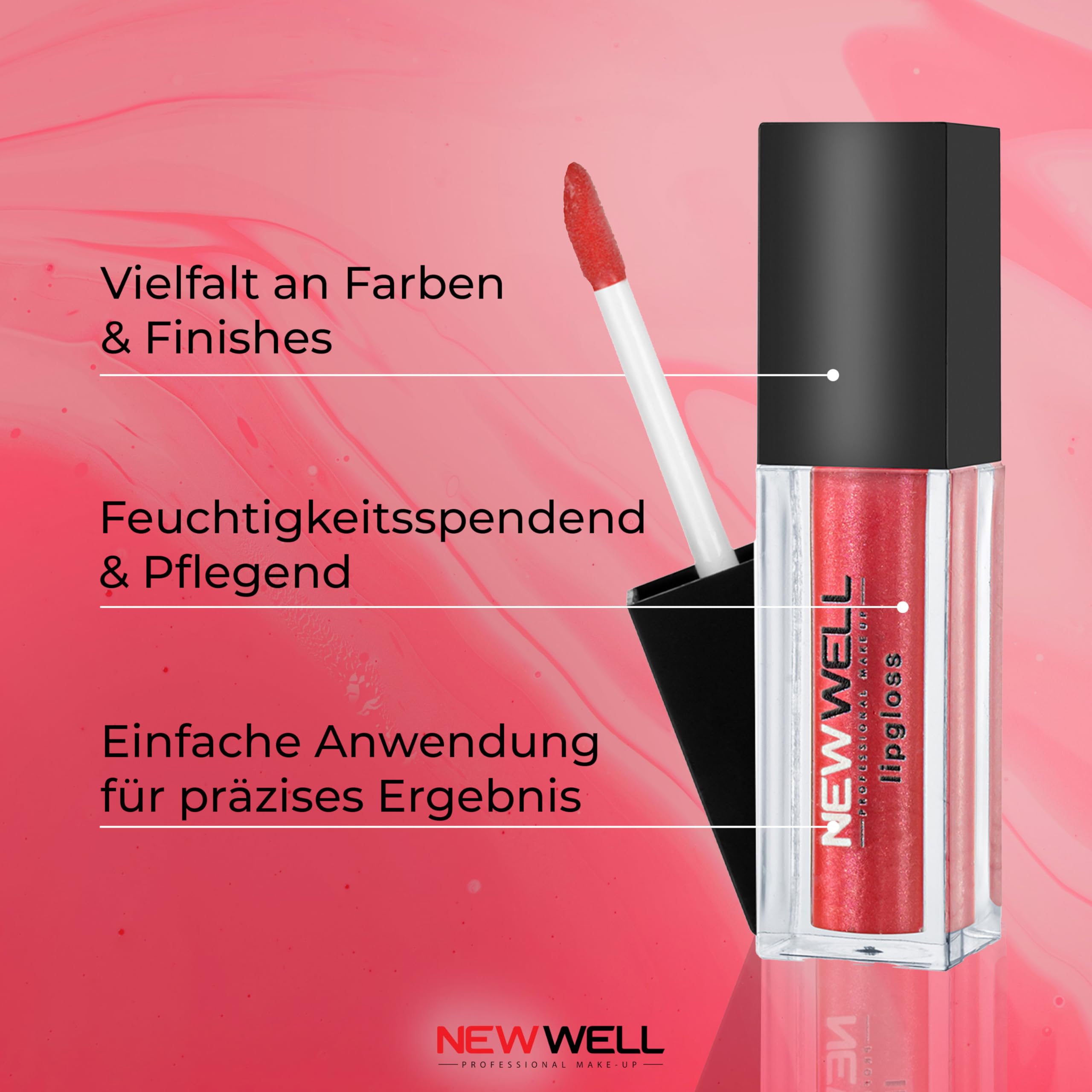 Newwell Shiny Lip Gloss - 24 Hours Hold - For Full-Like Lips - Moisturising - Vegan - Colour: Red - 02, 6 ml (Pack of 1) - Image 4