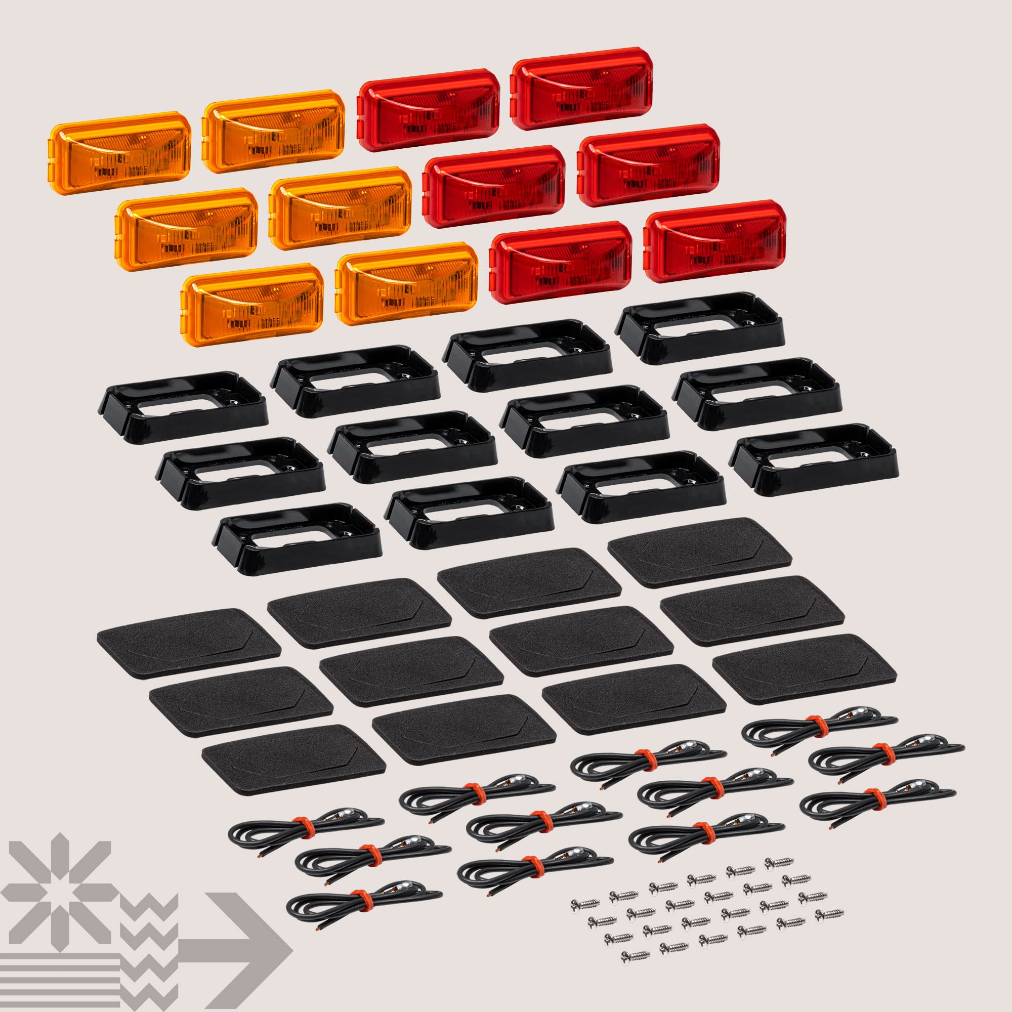 12 luces LED de 6,3 cm ámbar + rojo con bisel negro [DOT FMVSS 108] [SAE P2PC] [montaje en superficie] [resistente al agua IP67] luces de señalización para remolques y camiones